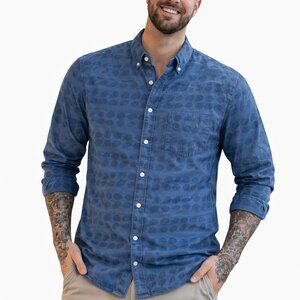 Men's The Hill Side Medium Blue Long Sleeve Button Down Floral Hawaiian Shirt